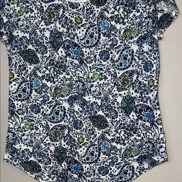 Ann Taylor Blue and White Linen Blend Blouse with Floral Design - Picture 6 of 13